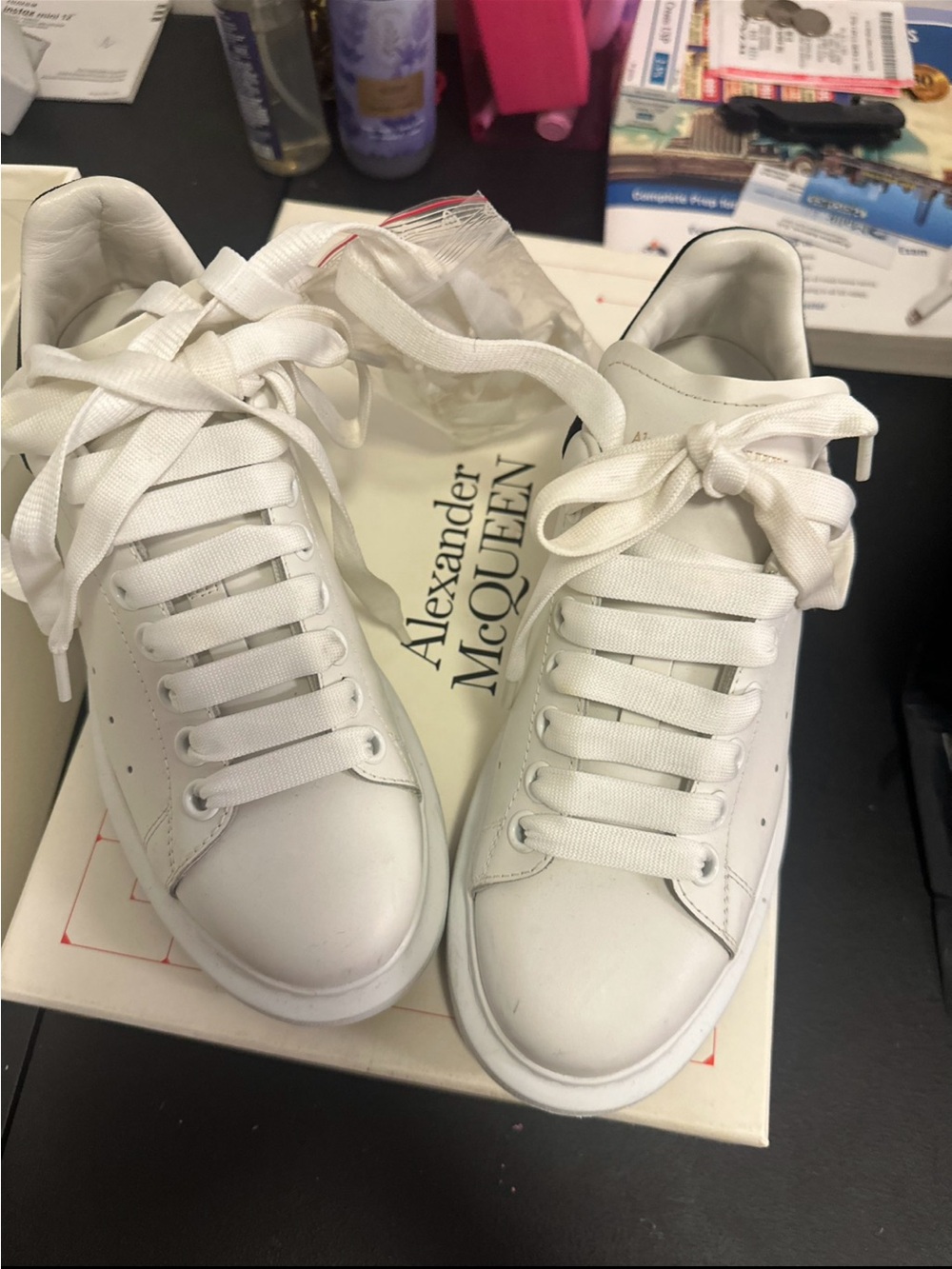 Alexander McQueen White Leather Platform Lace-Up Sneakers